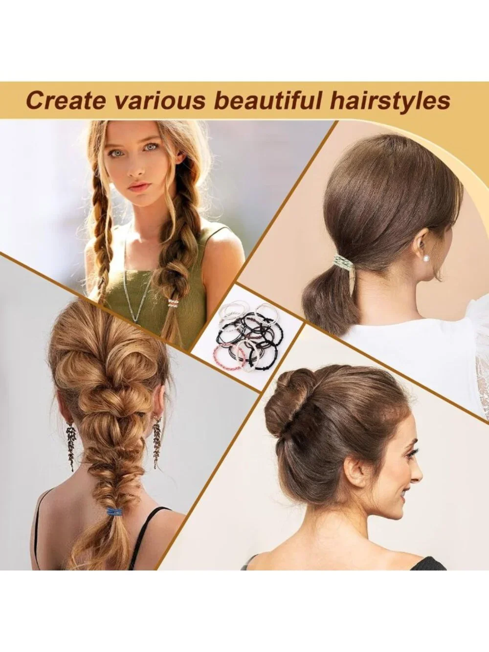 48 PCS Boho Hair Ties - No Damage Elastic Ponytail Holders for Thick & Thin Hair